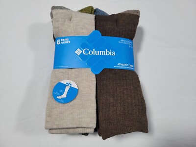 Columbia Men's Athletic  Crew Socks  Multi-Color   6 Pairs -Super Soft Size 6-12