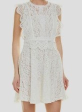 Stellah Women's White Lace Sleeveless Scallop-Trim A-Line Dress Size S