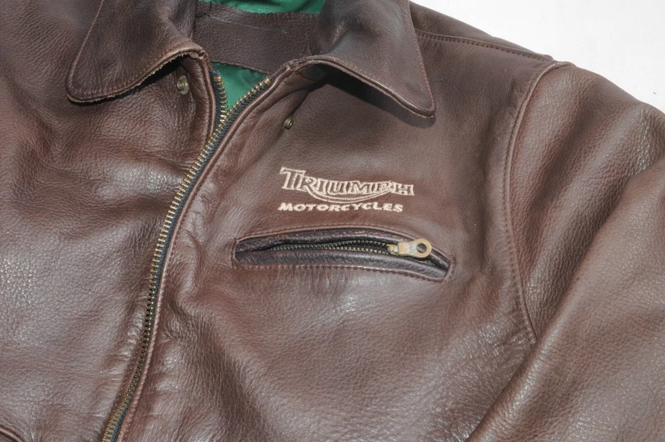 Chaqueta de moto de cuero marrón para hombre Triumph Motorcycles talla pequeña Foto 3 de 4