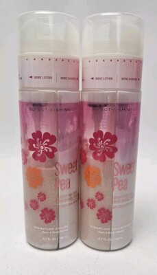 Bath & Body Works Shimmer Gel & Shea Body Lotion 6.7oz Rare SWEET PEA Lot of 2