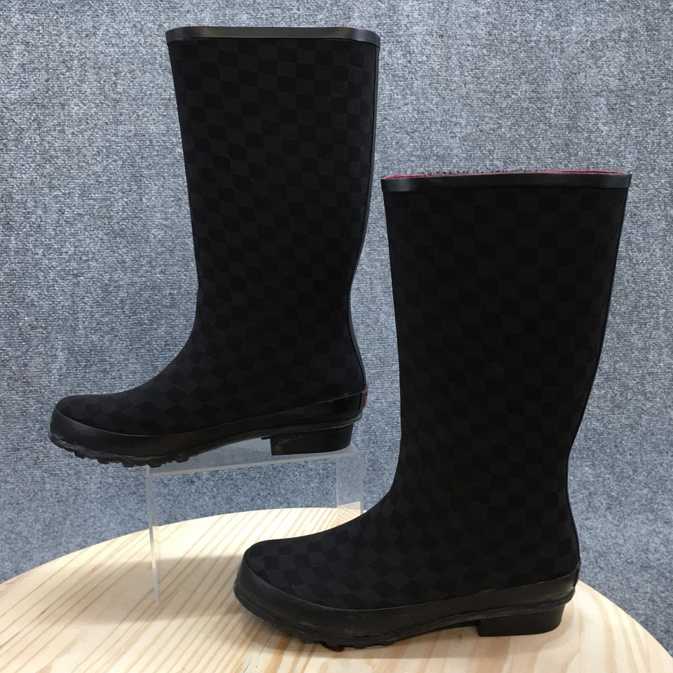 LL Bean водонепроницаемый дождя ботинки женщин 9 М Wellies шахматная доска черный резиновый 283208 - Изображение 2 из 4