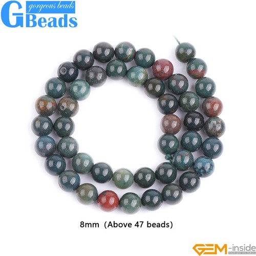 Natural Dark Green Blood Stone Loose Beads for Jewelry Making Strand 15" Round - Picture 11 of 43