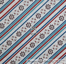 BonEful Fabric FQ Cotton Quilt White Red Blue American Nautical Rope Boat Ship S