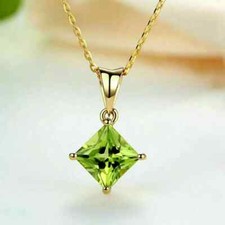 Beautiful 2.Ct Peridot Princess Lab-Created Unique Pendant 14k Yellow Gold Over