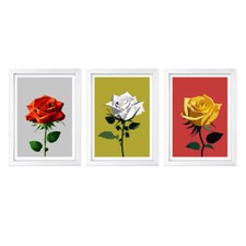 Designs ByLITA Red Rose, White Rose, Yellow Rose 3 Pack , Wall Print Art