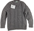 Quill’s Woollen Market Aran Sweater Men M Gray Handmade Cable Knit NWT Ireland