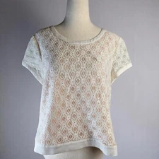 Lauren Conrad Blouse Womens Large Cream Lace Top Bows Romantic Feminine Elegant