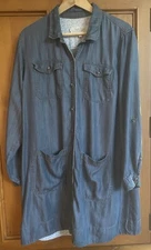Citron Biell Shirt Dress Size L Large Shift Tencel Denim Blue Button Up Pocket