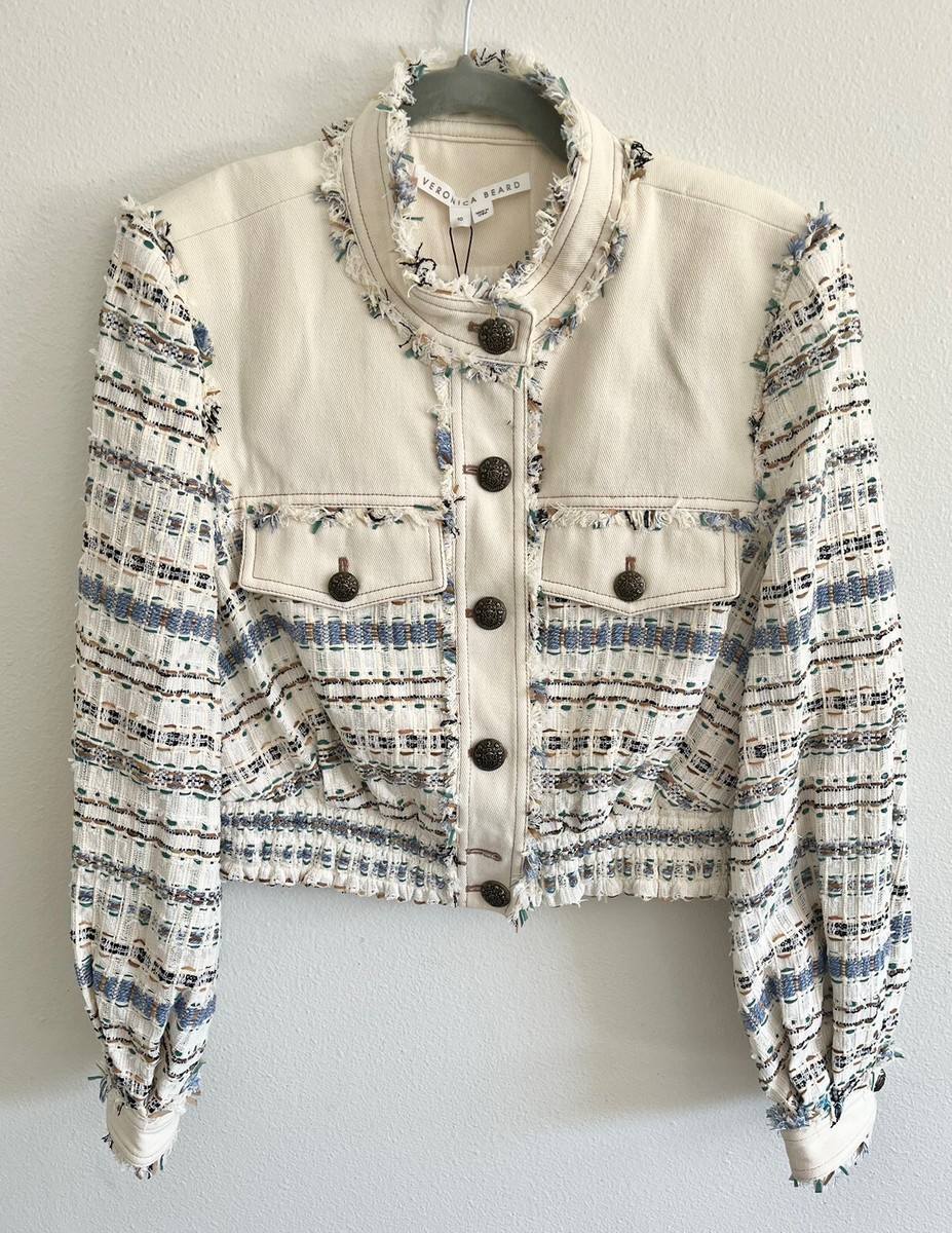 NWT Veronica Beard Darren Tweed Denim Cropped Jacket Size 10