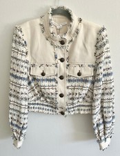 NWT Veronica Beard Darren Tweed Denim Cropped Jacket Size 10 Cream Multi-Colored