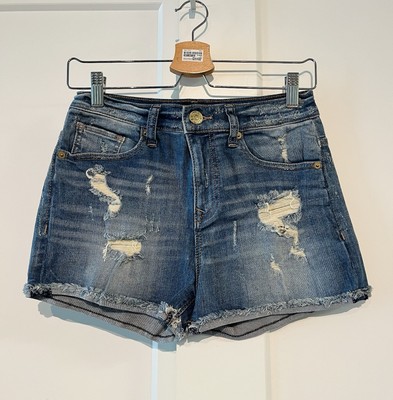 Express 2 High-Waisted Blue Jean Shorts Distressed