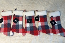 5x New UGG Home Camper Plaid Christmas Stocking, Red Navy Blue Cream
