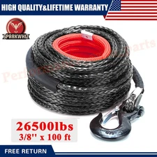 SPARKWHIZ Synthetic Winch Rope Cable Kit 26500LBS 3/8"x100FT Winch Line Cable US