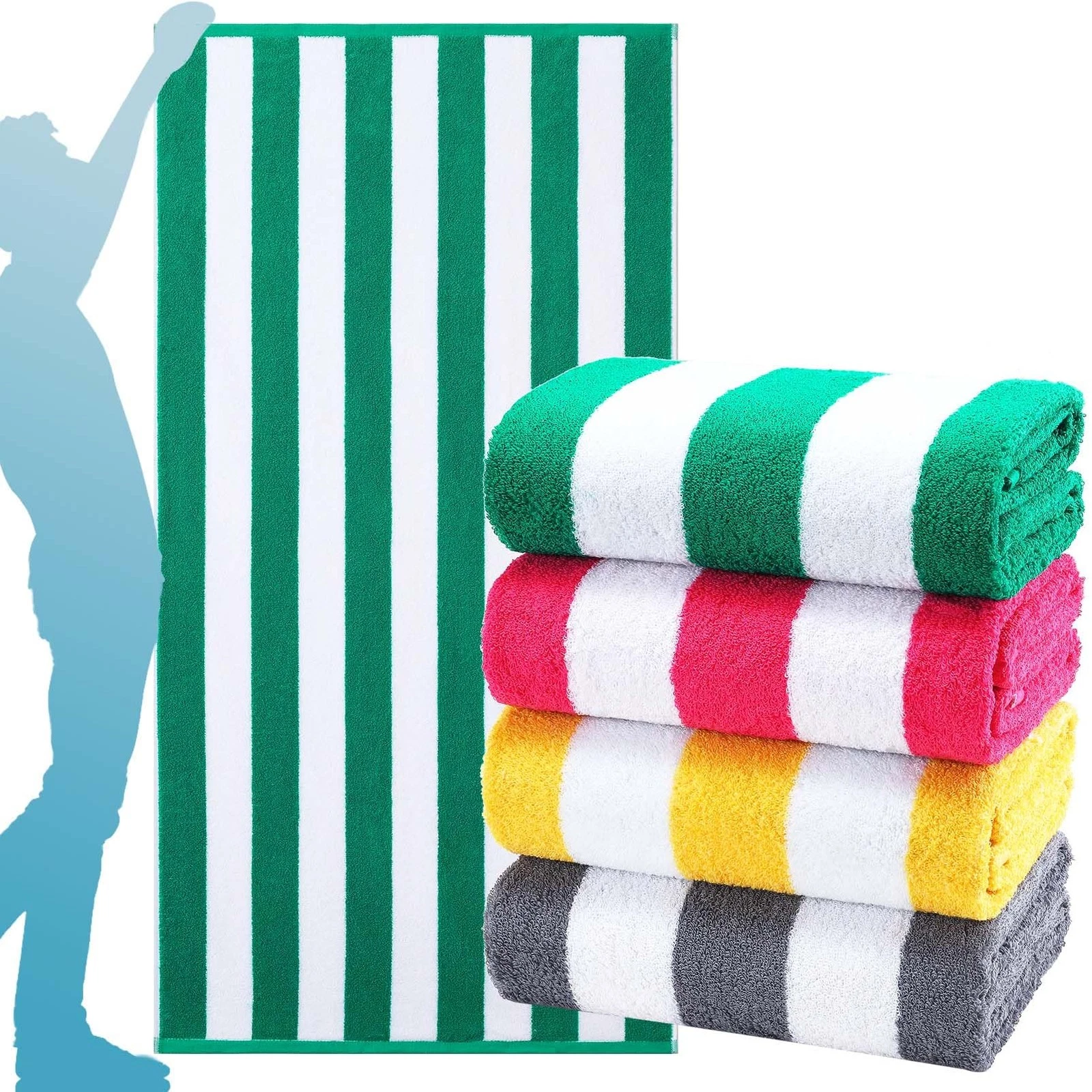 Genovega 2 Pack Extra Large Bath Towels Striped Beach Towel Bathroom Sheets - product detail image 9