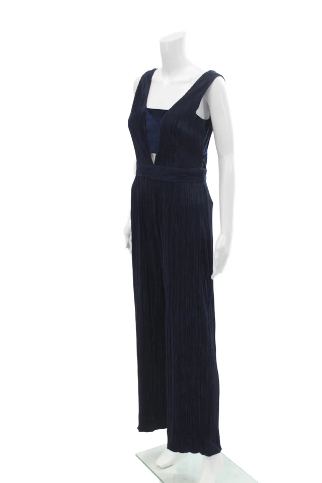 Tahari Womens Sleeveless High Rise Straight Leg Jumpsuit Midnight Blue Size 4 - Image 2 of 4