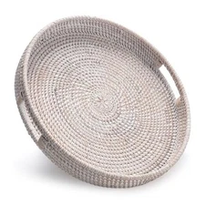 3.8 inch Round Rattan Tray, Decorative Coffee Table Tray, 13.8" 1 Whitewash