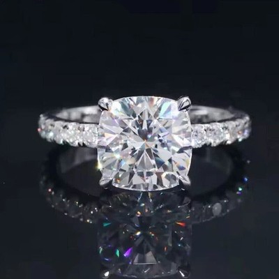 3.20 CTW Cushion Cut VVS1 Moissanite Engagement Ring In 14K White Gold Plated