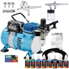 2 Master Airbrush Air Compressor Kit, 6 Primary Opaque Acrylic Paint Colors Set