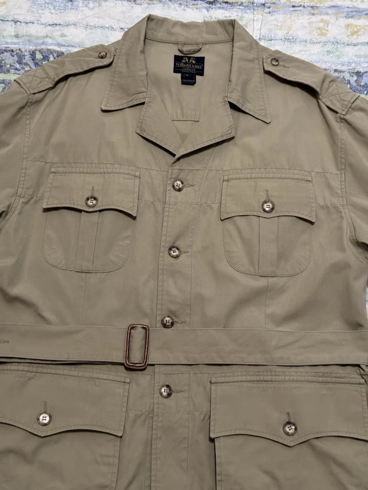 Chaqueta De Colección Willis & Geiger Bush Popelina Safari Para Hombres Grande Bronceada S/S Cinturón Hecha en EE. UU. Foto 4 de 4