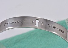 Tiffany  Co Diamond Silver Keyhole Lock Bangle Bracelet  Box Pouch Ribbon Rare