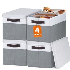 Large Closet Storage Baskets Bins with Lids 4 Pack, Storage Baskets for Organ...