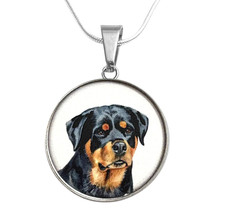 ROTTWEILER DOG Art Print S. Steel Necklace Free Engraved message on back