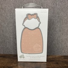 Just Born Size 0-6 Months Pink Dot Premium Knit Swaddle Set Blanket  Headband