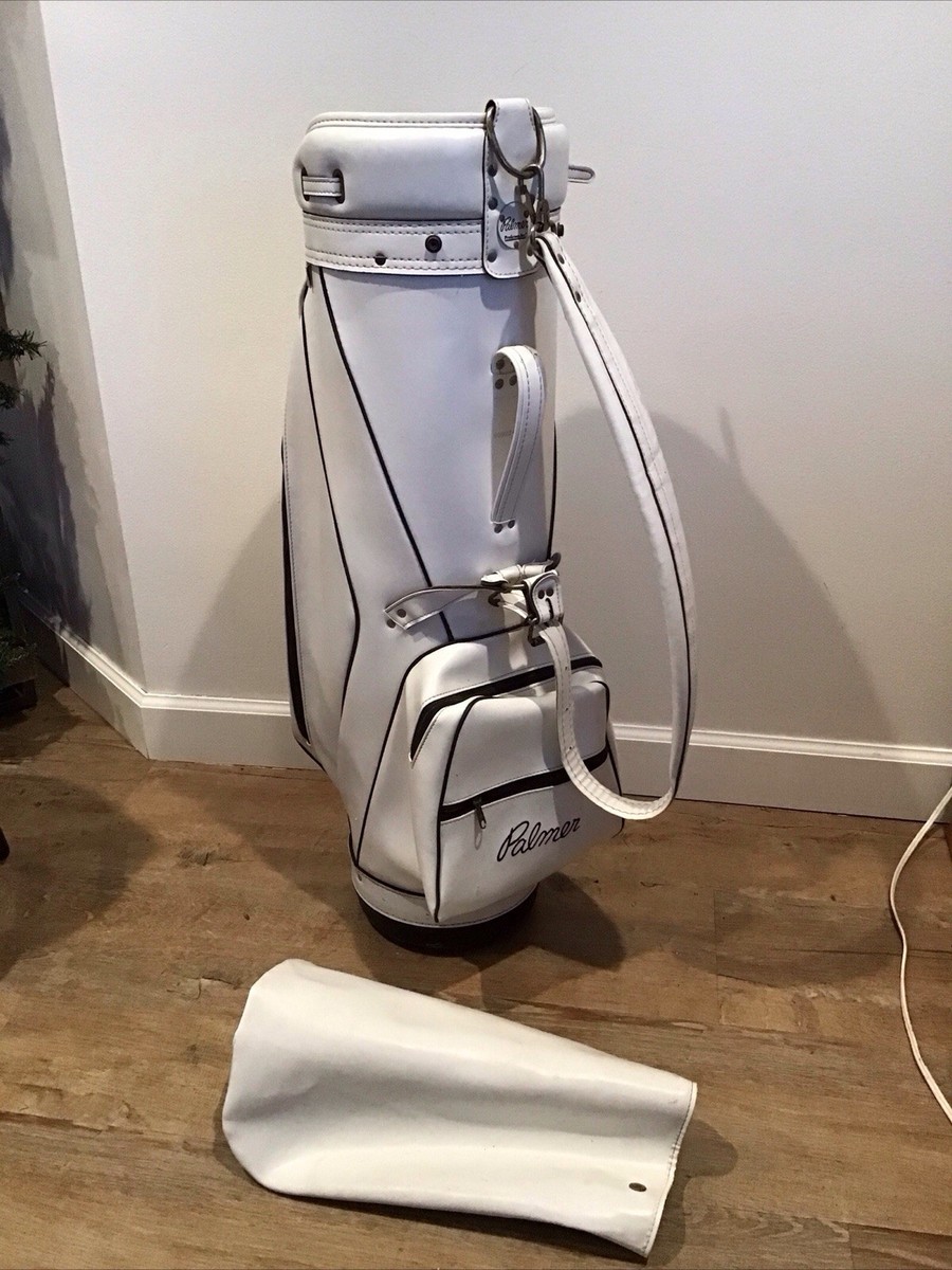 Vintage RARE Arnold Palmer White Faux Leather Staff Golf Bag W