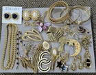 Vintage Gold Tone Estate Jewelry Lot Rhinestone Trifari Swarovski Kirks Folly +