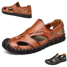 Men's Sandals Closed Toe Outdoor Leather Beach Shoes Waterproof Beach Shoes