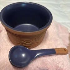 Over and Back Blue Glazed Terracotta Small Mixing Bowl 6" Made in Portugal