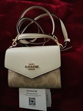 Coach Signature Logo Beige/White Crossbody Ba...