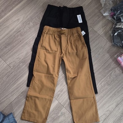 Old Navy Boys Straight Fit Chino Pants Drawstring Pull-On Pockets Beige Black