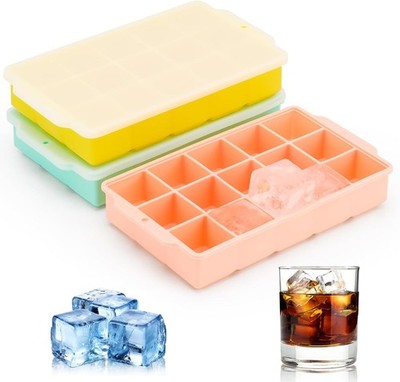 Silicone Ice Cube Tray, Ice Tray for Freezer with Lid, 3 Pack Ice Cube Trays for