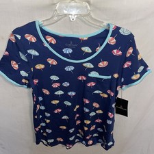 Cuddl Duds Womens Nurse Scrubs Sz Small Blue Umbrella Motif Clinic Hospital NWT