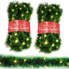 Christmas Decorations Green Garland with LED Lights Xmas Winter Gift 38 Ft