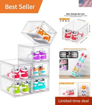 Shoe Storage Box Clear Stackable Shoe Organizer with Magnetic Door 6 Pack