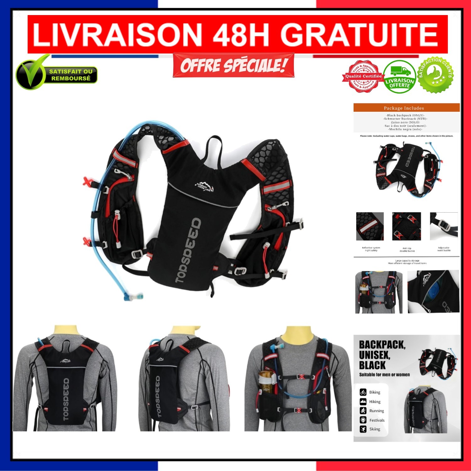 Sac à dos hydratation 5L pour randonnée en montagne et trail nature