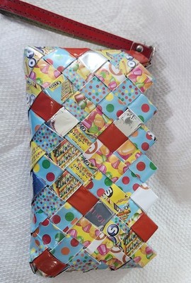 Nahui Ollin Candy Wrapper Clutch Purse 9x4 Handmade Eco Pop Art Wristlet Bag
