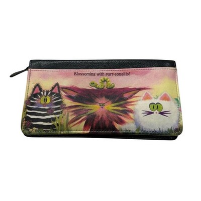 Bradford Exchange Black Leather Silly Kitty Cat Print Full Zip