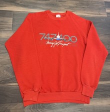 Vtg 90s Boeing 747-400 Jet Transport Sweatshirt Red Raglan Made in USA Size L