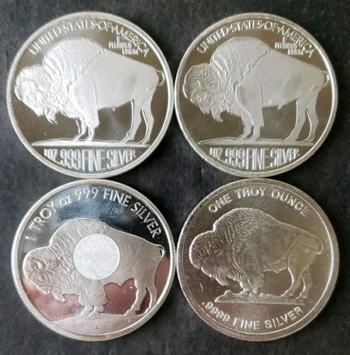 Lot of Four 1oz Silver Buffalo Rounds