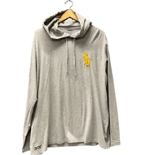 Polo Ralph Lauren Hoodie Mens XL Gray Pullover Bog Gold Pony Lightweight Cotton