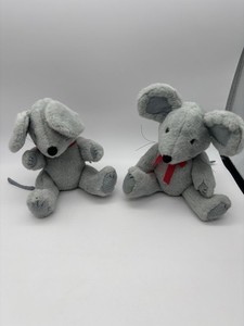 Lot Of 2 Mouse Jointed Plush Toy With Red Bow  1990s  Vintage