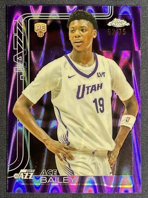 Ace Bailey 2025-26 Topps Chrome Purple Ray Wave Refractor /75 Utah Jazz RC #255