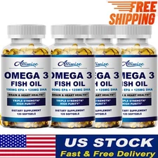 Omega 3 Fish Oil Capsules 3x Strength 1000mg EPA + DHA,  120-480 Softgels