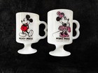 Vintage Disney Minnie & Mickey Mouse Milk Glass Footed Pedestal Coffee Cups Mugs — photo 1