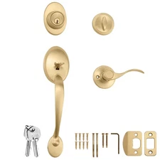 Satin Gold Entry Door Handleset With Deadbolt Elegant Design For All Styles