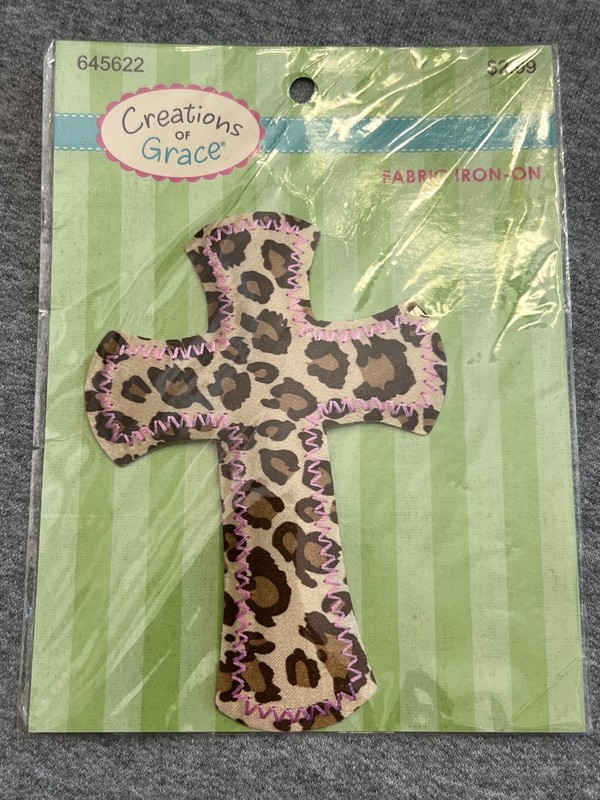 Fabric animal print iron on cross- new un-opened