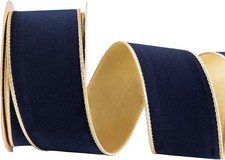 Dark Navy Blue Velvet Wired Ribbon 2.5inch Wide 10Y Navy and Gold Double Sided V